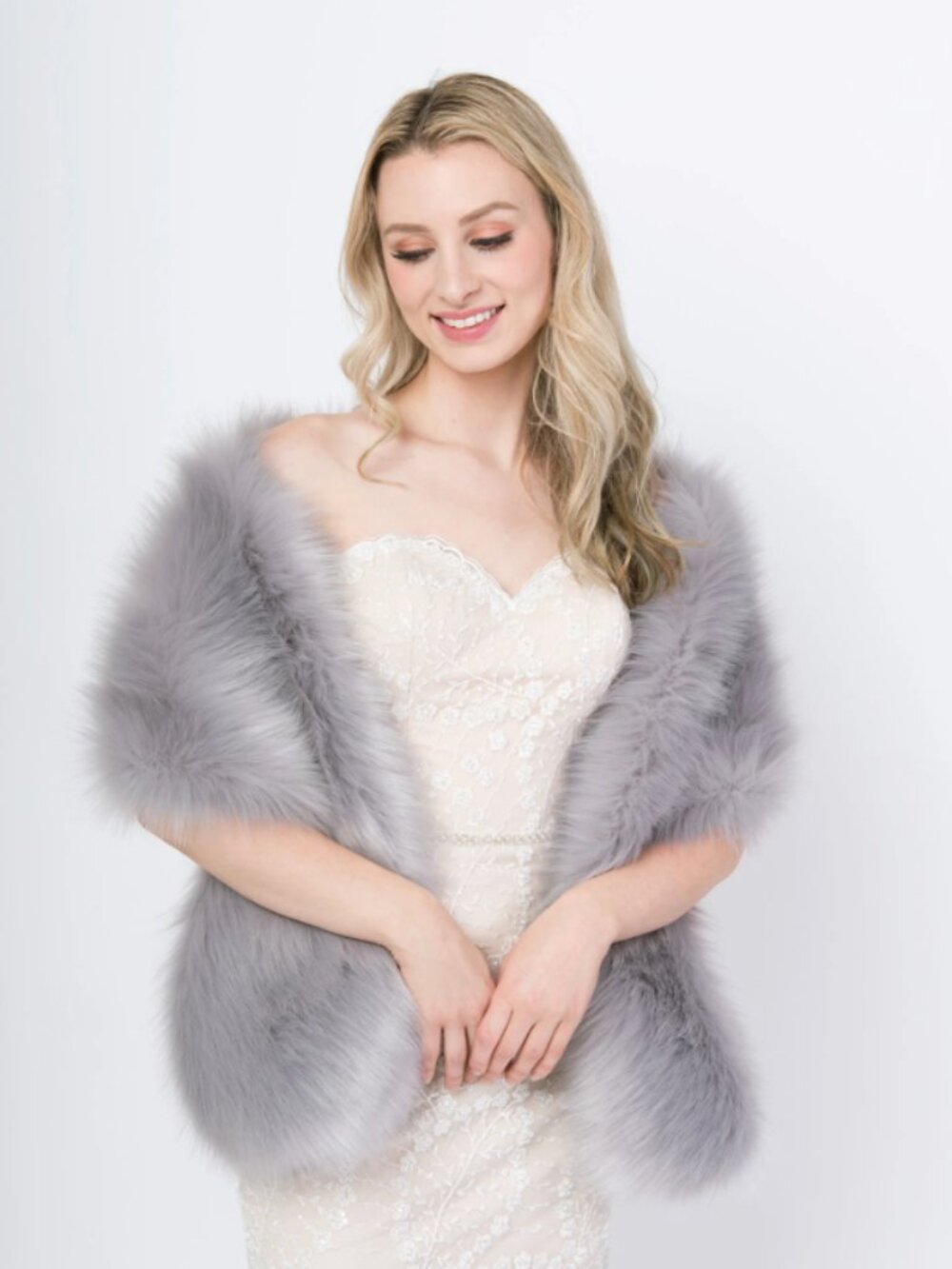 NWT Tulip Bridal Gray Faux Fur Shawl Stole OS